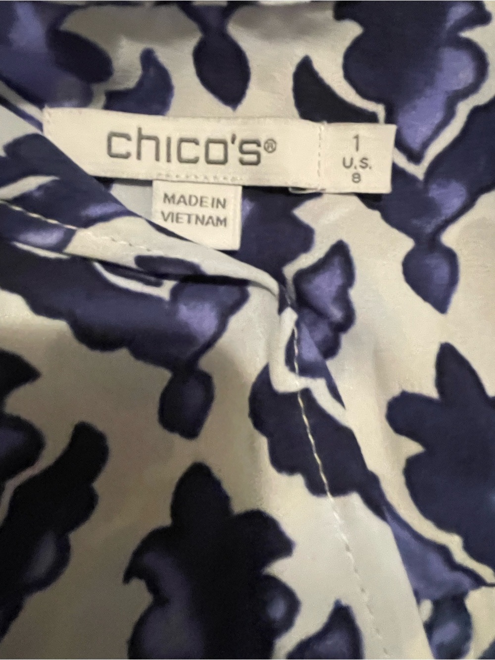 Chico's Navy and White Patterned Smocked-Waist Midi Dress - Picture 4 of 4